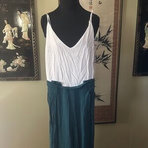 White and Teal Sleeveless Dress